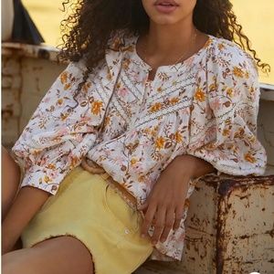 Anthropologie Harmony Lace Peasant Blouse